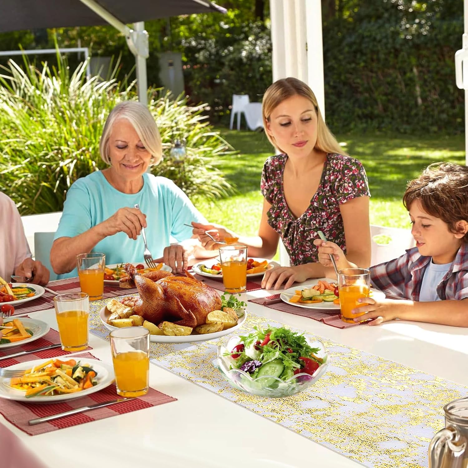 Chemin de Table Filet - feuille d'or - 28x1000cm - polyester, lot de 2