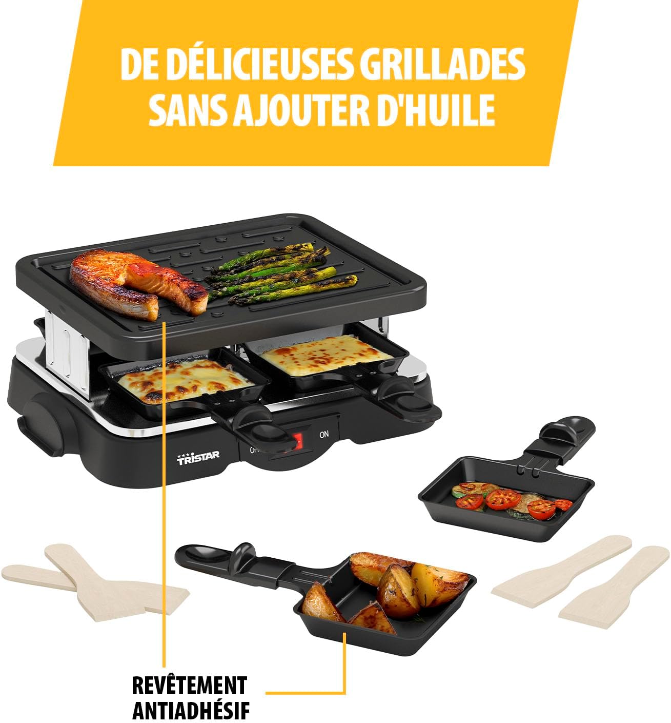Tristar - Raclette RA-2949 - 4 personnes, 500W, revêtement antiadhésif
