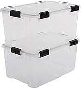 Iris Ohyama, Lot de 2 Boîtes de Rangement, Hermétiques, 50 L, avec clips, empilable , garage, cav...